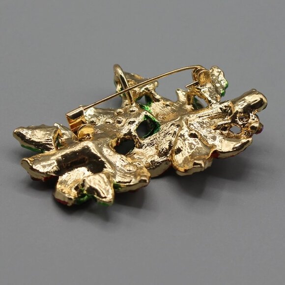 Poinsettia flower pin brooch jewelry Holidays Christmas yellow gold red green - Picture 11 of 11